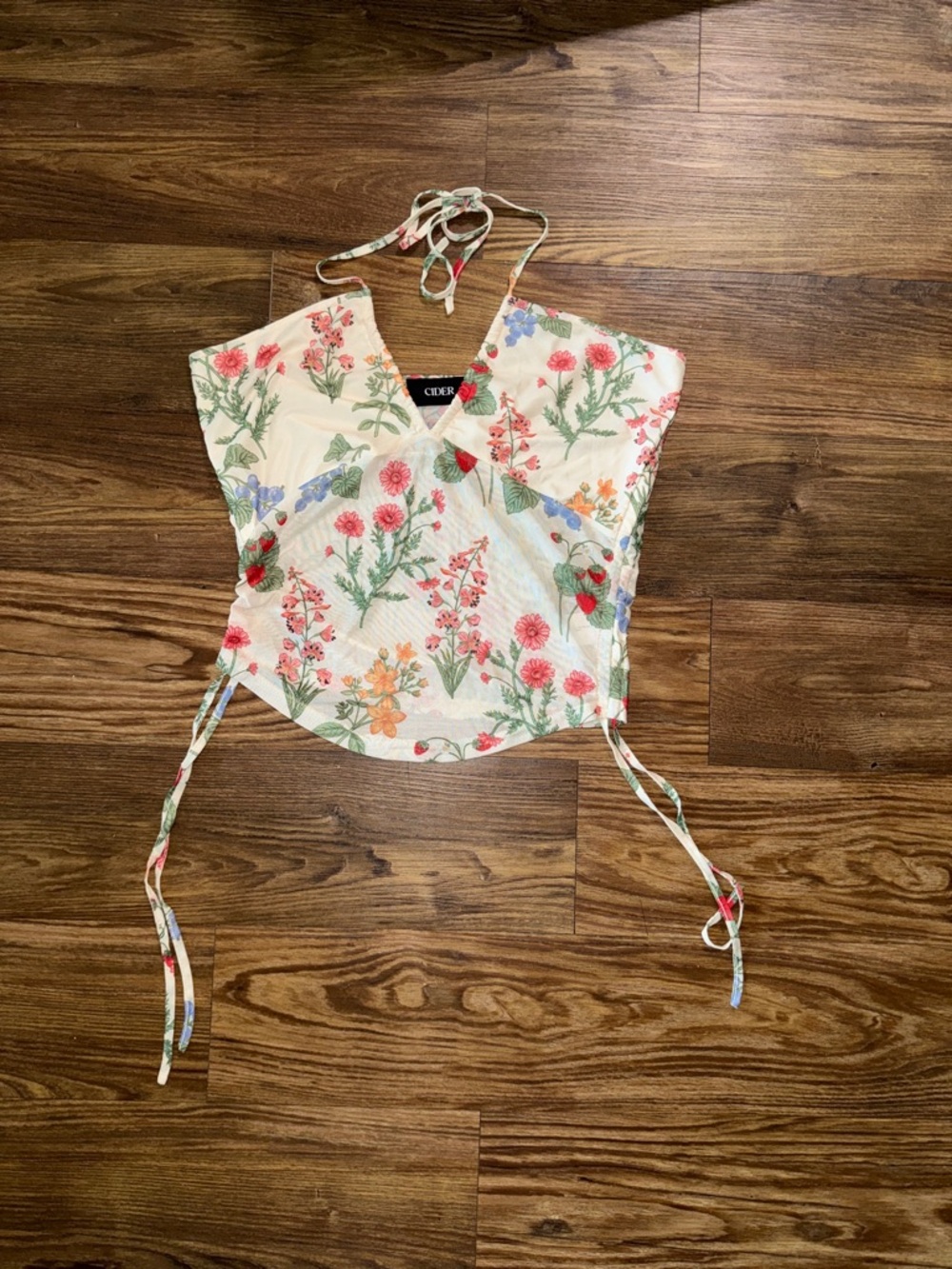 Cream Floral Halter Tie-Detail Camisole